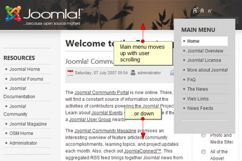 Joomla extension Absolute Floating Menu