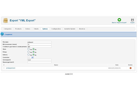 Joomla extension JoomShopping Import / Export: YML Export