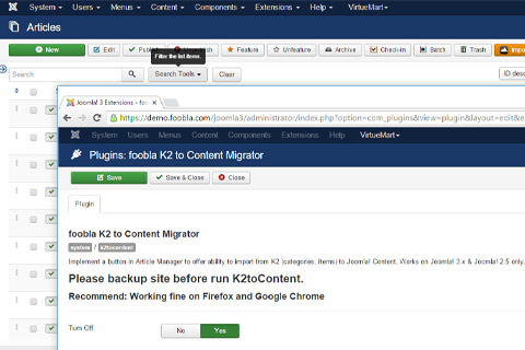 Joomla extension K2 to Content Migrator