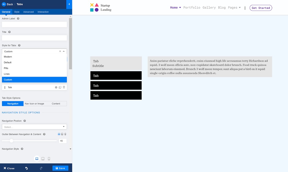 Styling Tabs