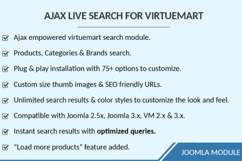Joomla extension Ajax Live Search for VirtueMart