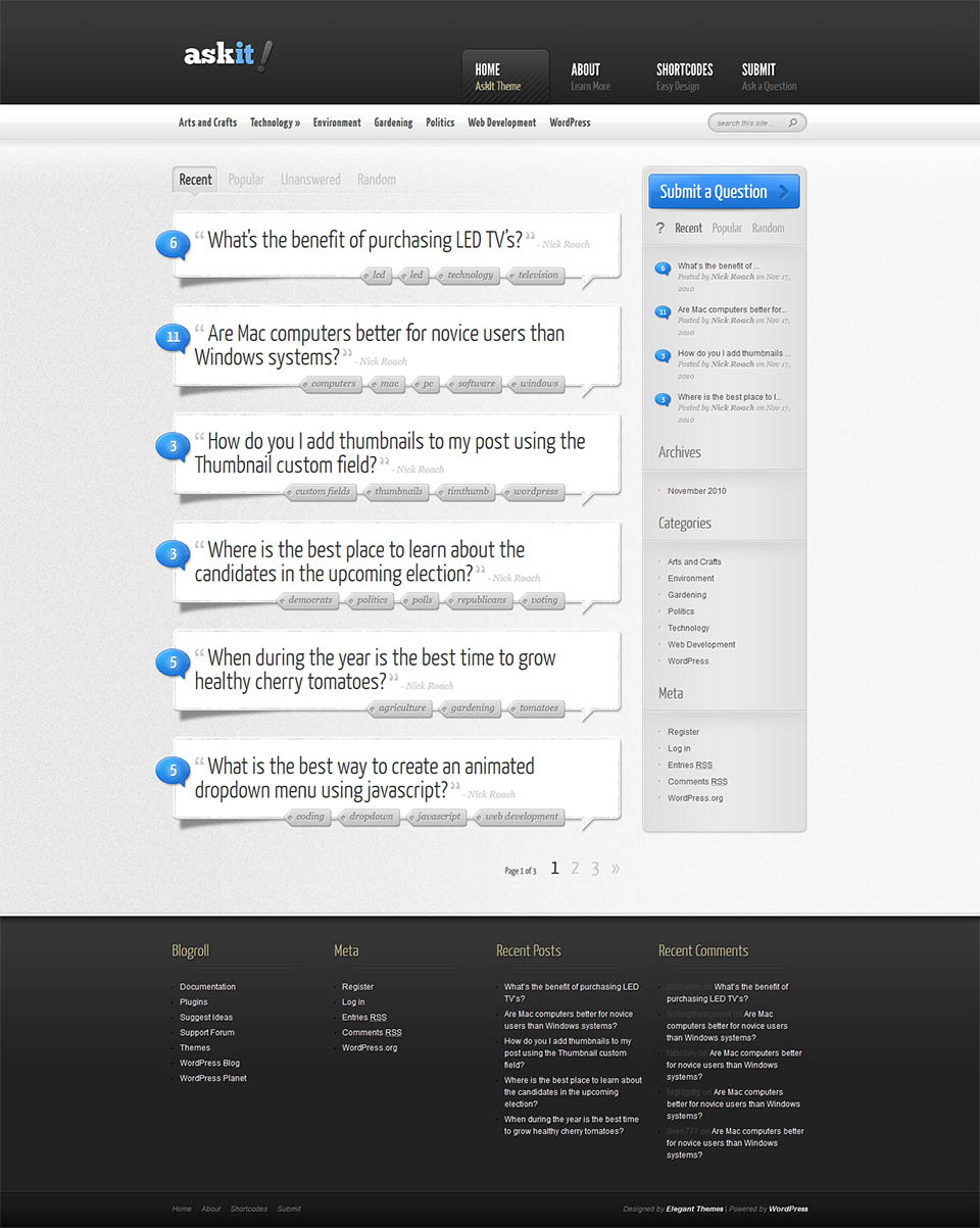 WordPress template ElegantThemes AskIt