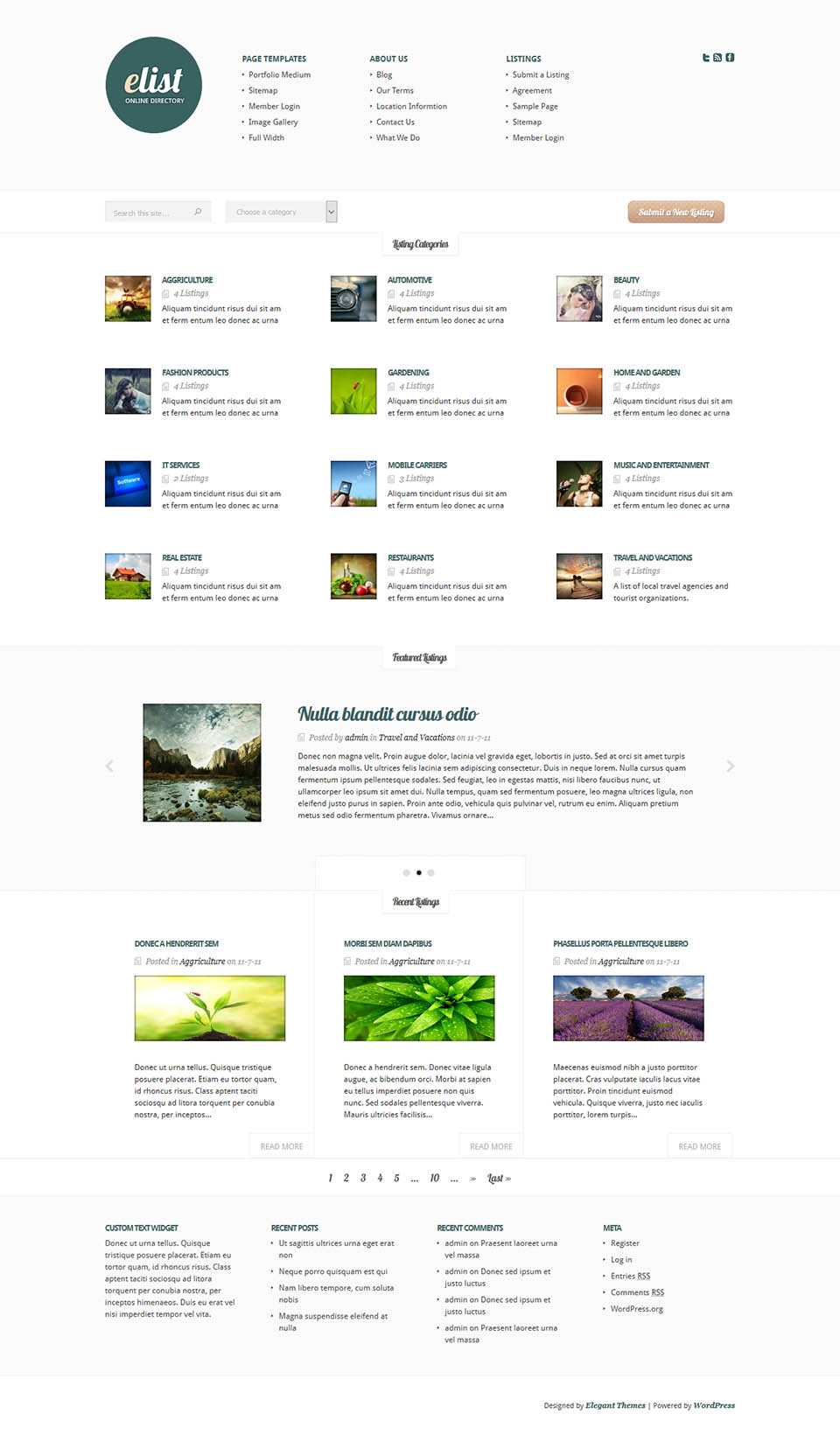 WordPress template ElegantThemes eList