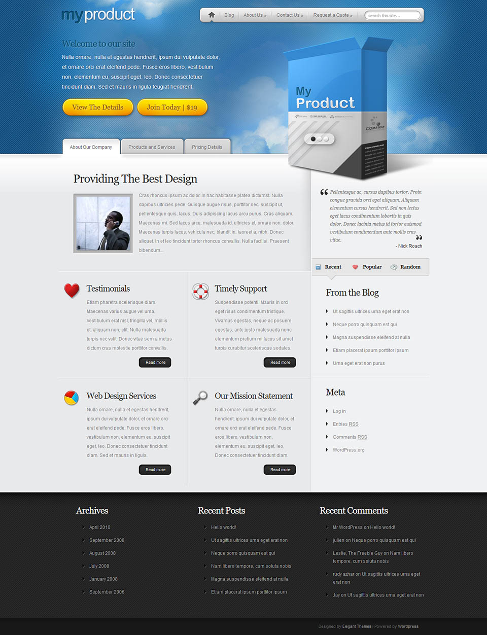 WordPress template ElegantThemes MyProduct