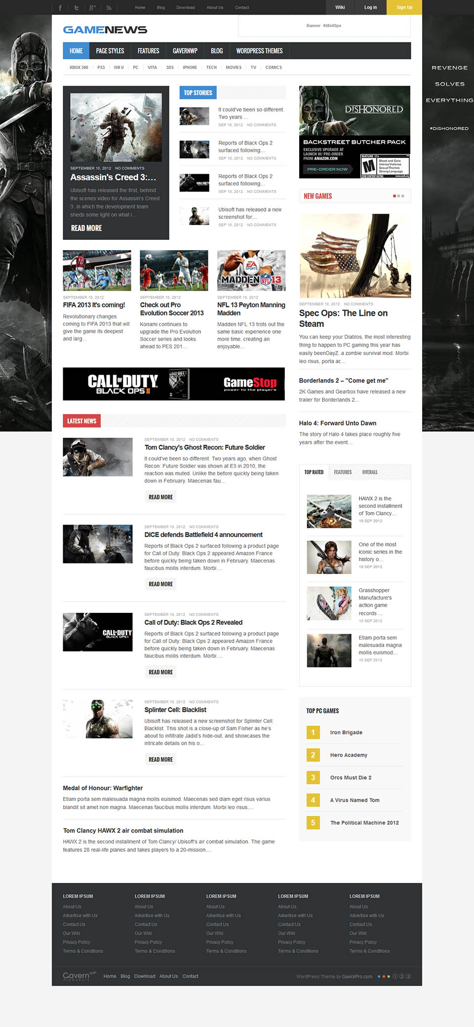 WordPress template GavickPro Game News