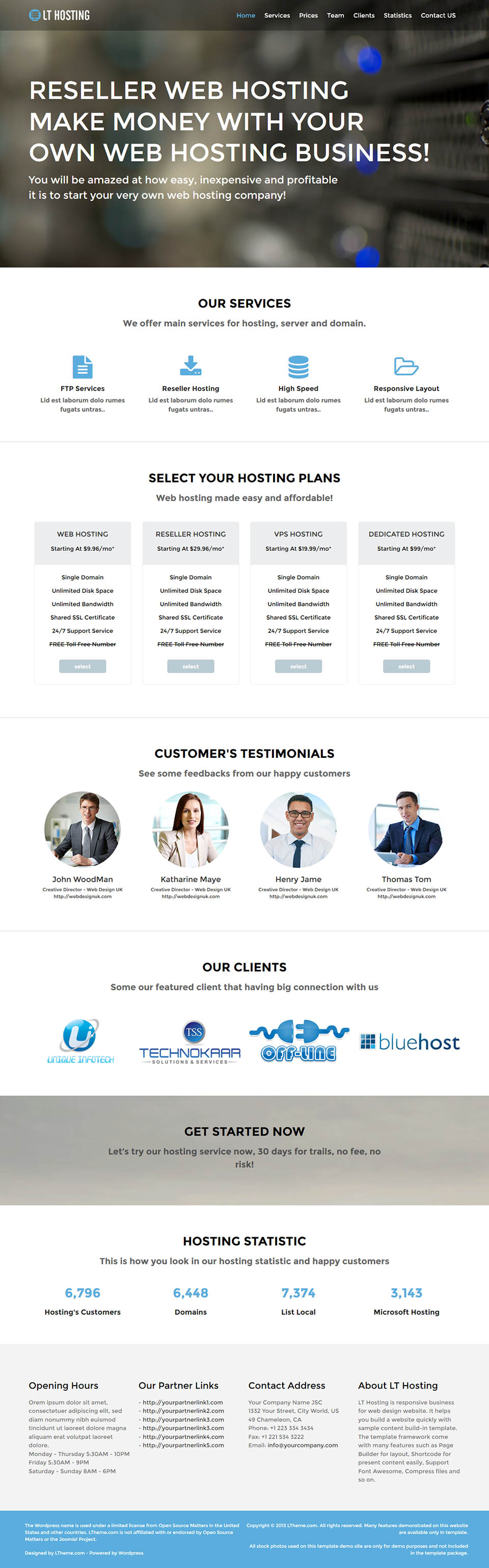 WordPress template LTheme Hosting Onepage