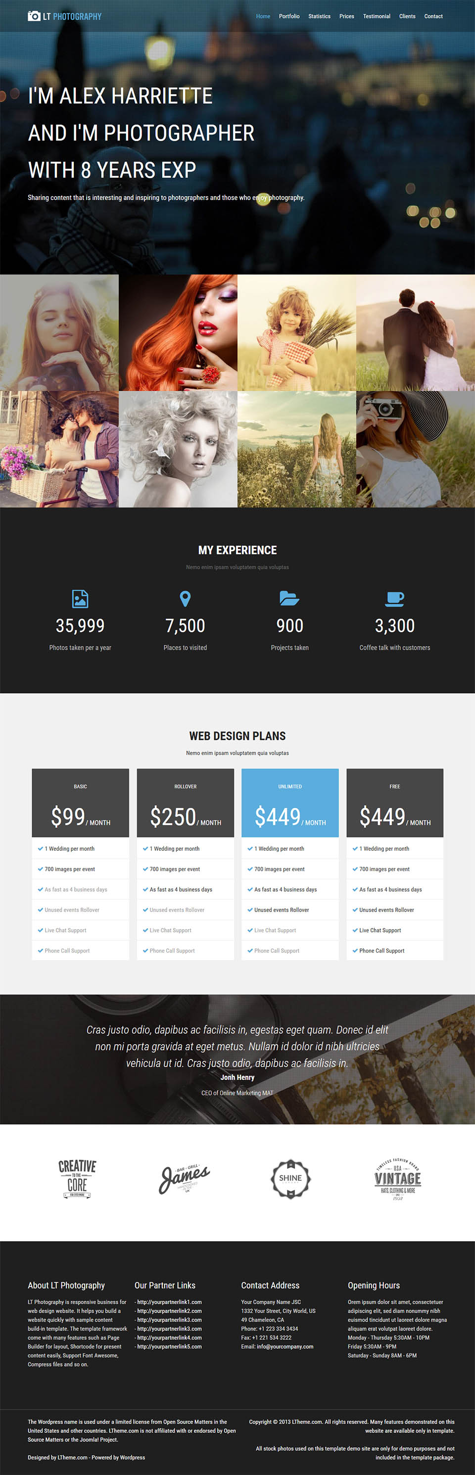 WordPress template LTheme Photography Onepage