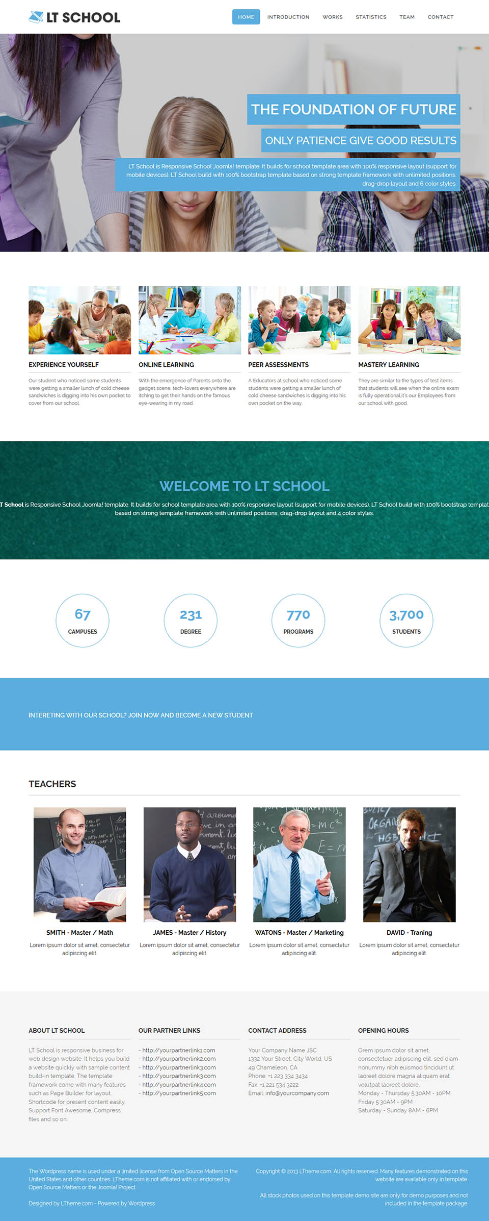 WordPress template LTheme School Onepage