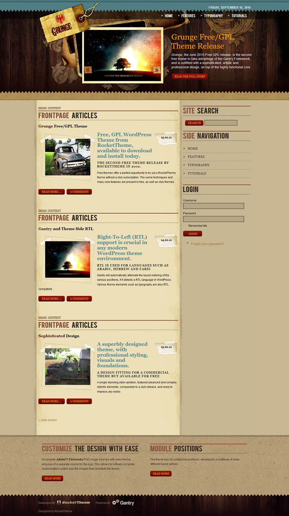 WordPress template RocketTheme Grunge