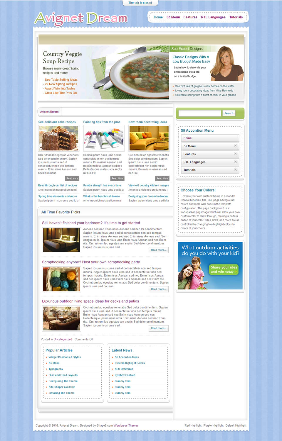 WordPress template Shape5 Avignet Dream