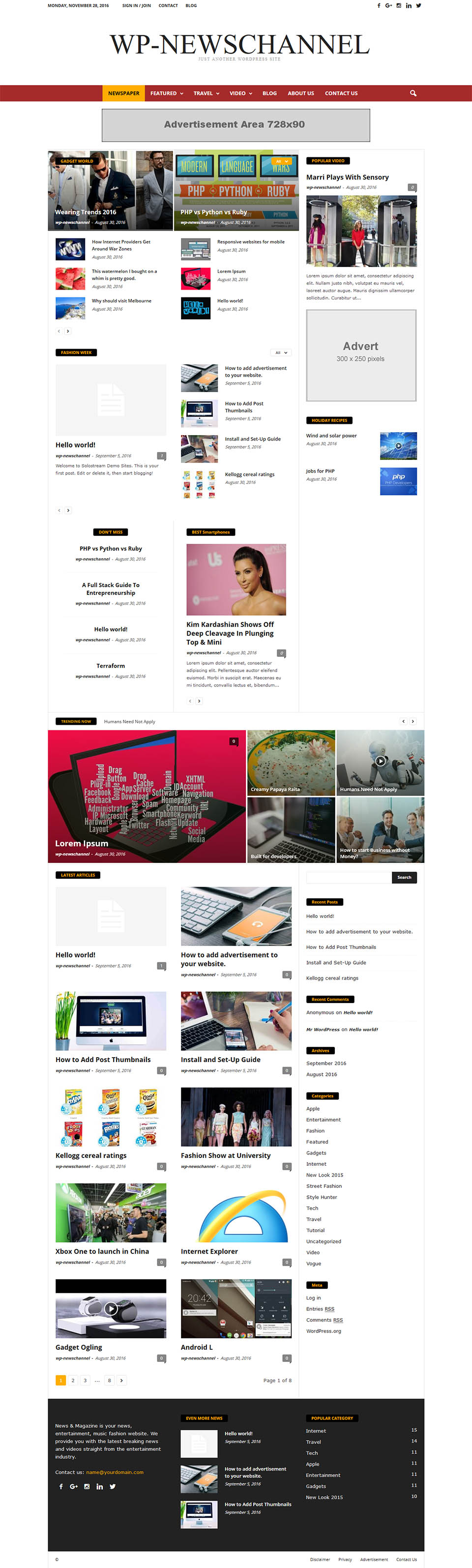 WordPress template SoloStream WP-NewsChannel