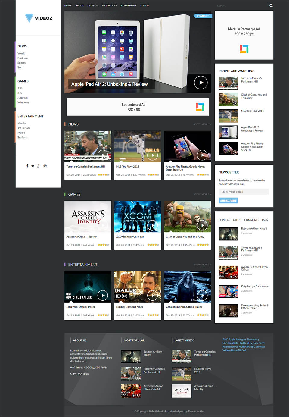 WordPress template Theme Junkie VideoZ