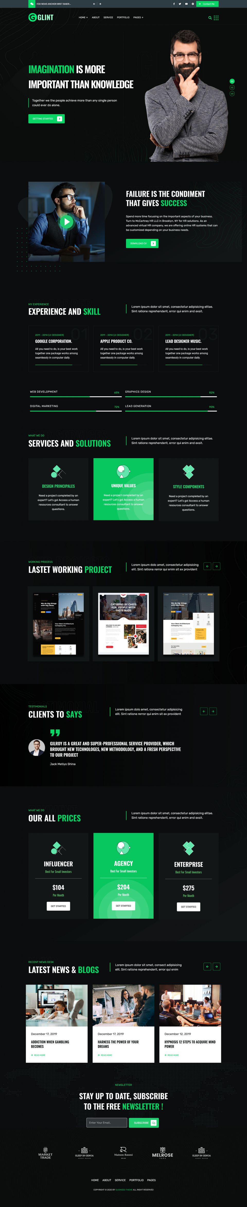 WordPress template ThemeForest Glint