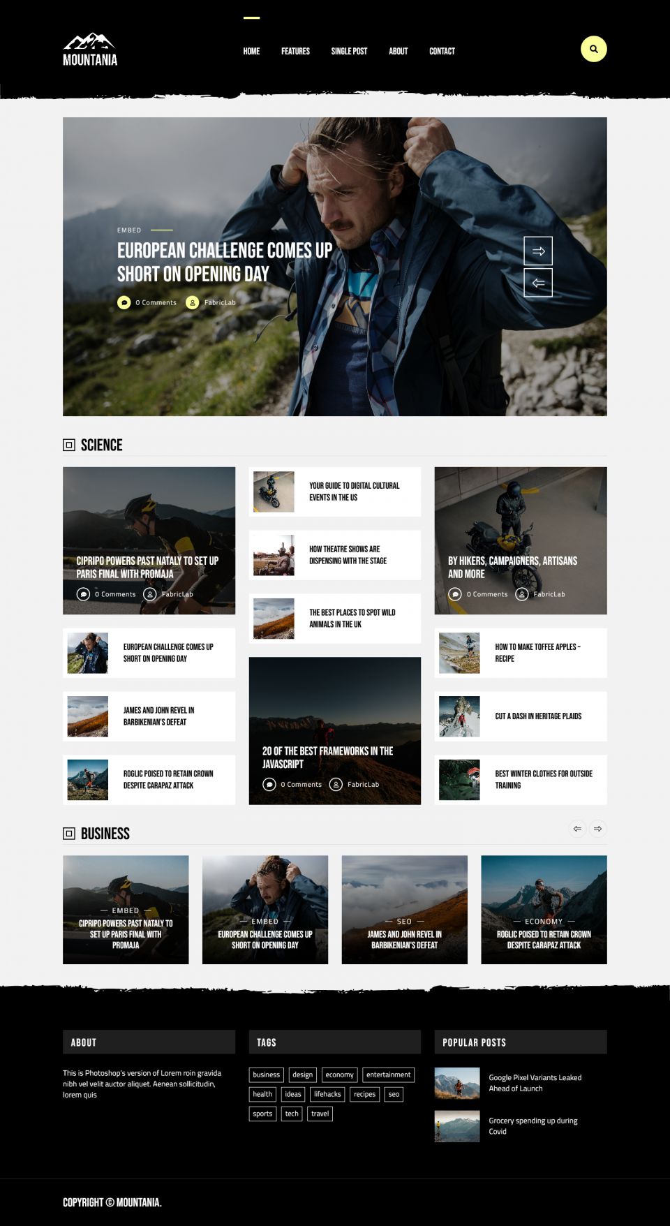 WordPress template ThemeForest Mountania