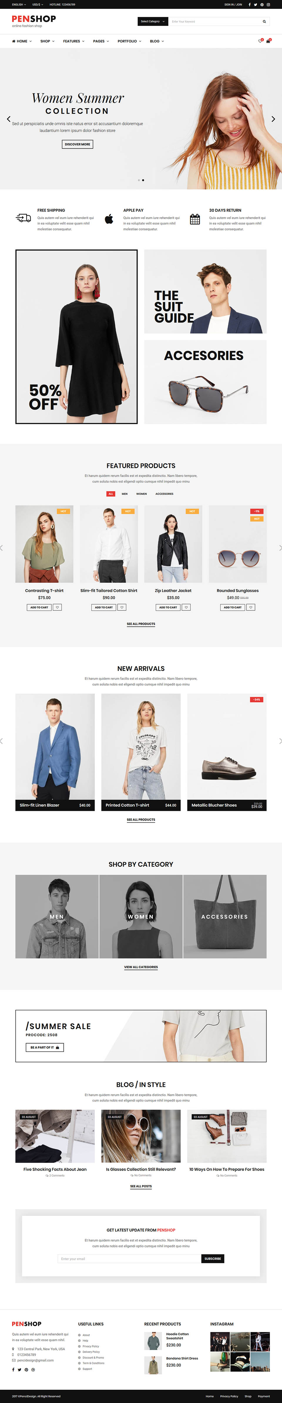 WordPress template ThemeForest PenShop