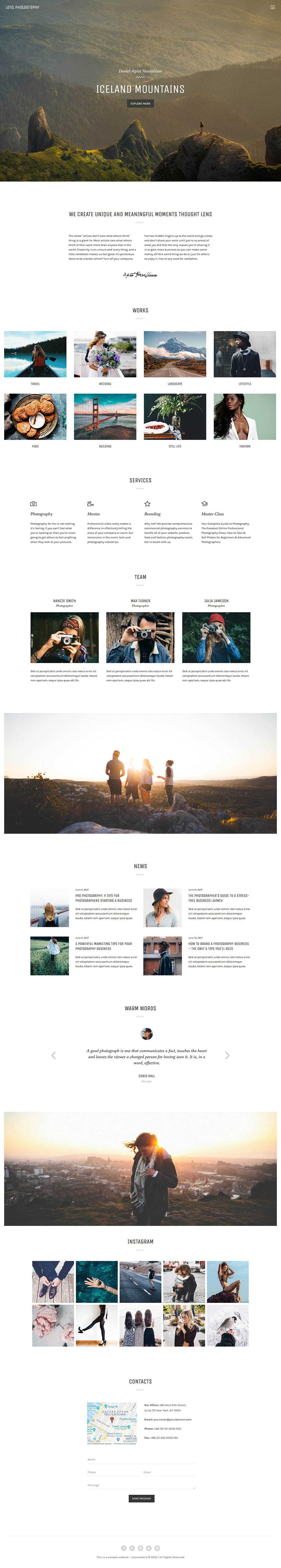 WordPress template ThemeForest Lens Photography