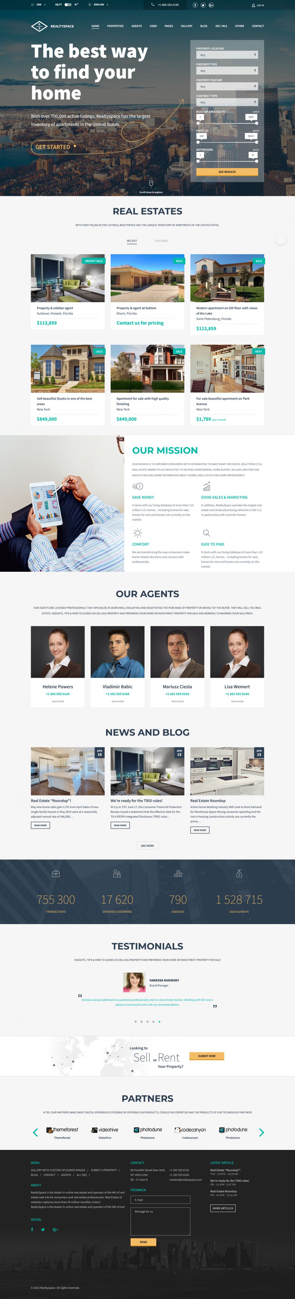 WordPress template ThemeForest Realtyspace