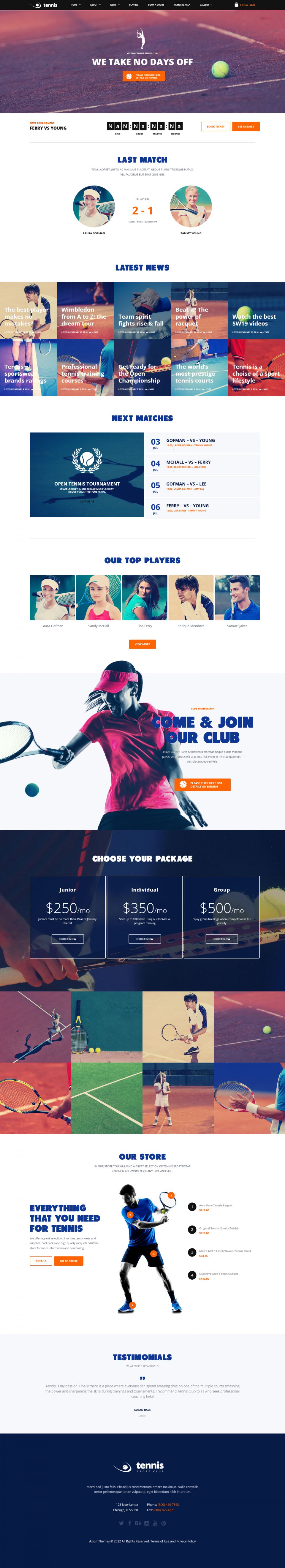 WordPress template ThemeForest Tennis