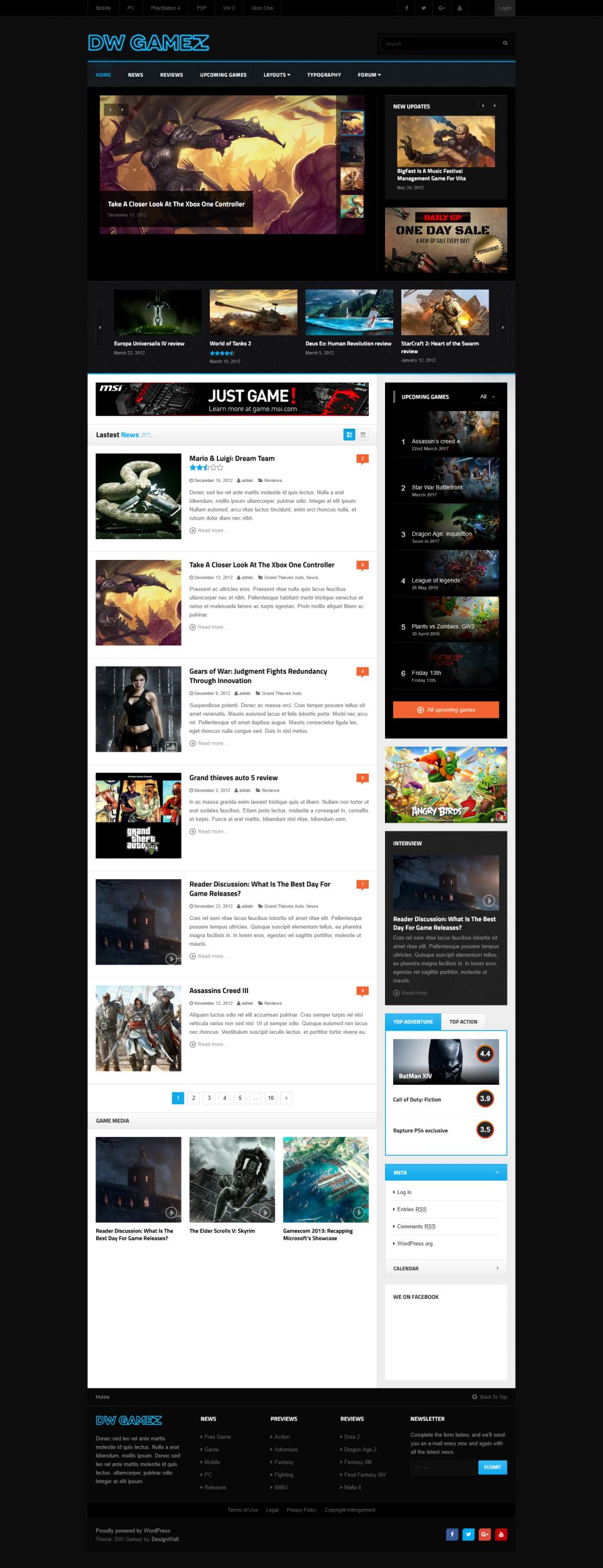 WordPress template ThemeForest DW Gamez