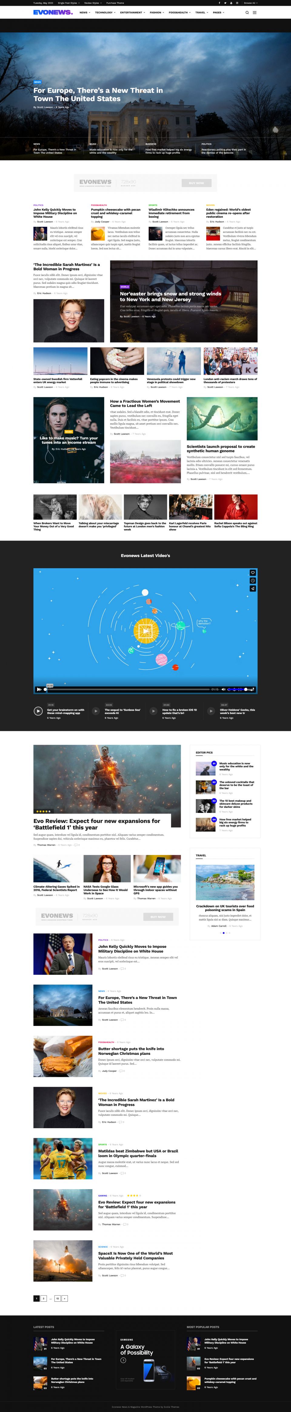 WordPress template ThemeForest Evonews