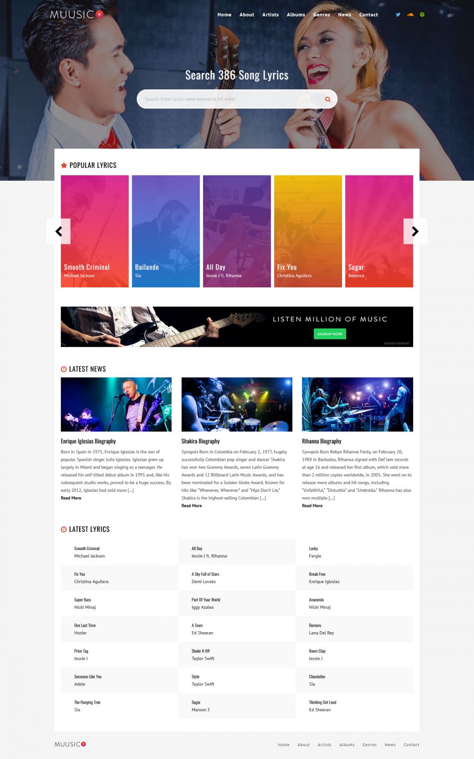 WordPress template ThemeForest Muusico