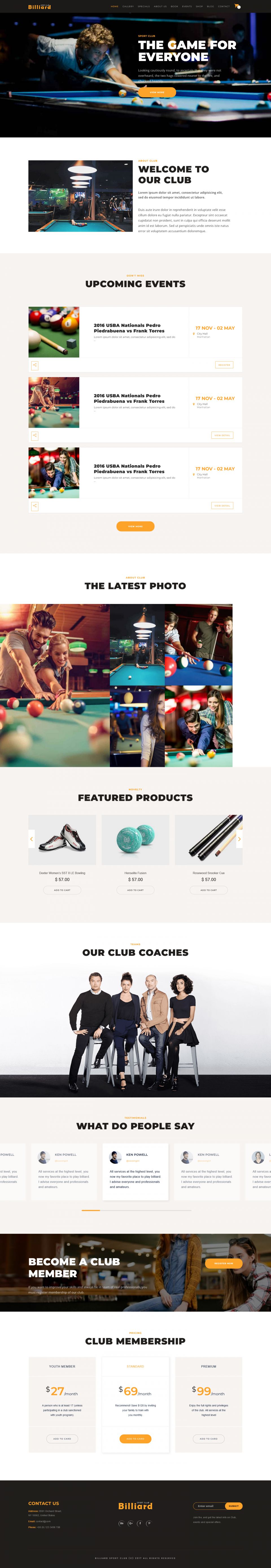 WordPress template ThemeForest Billiard