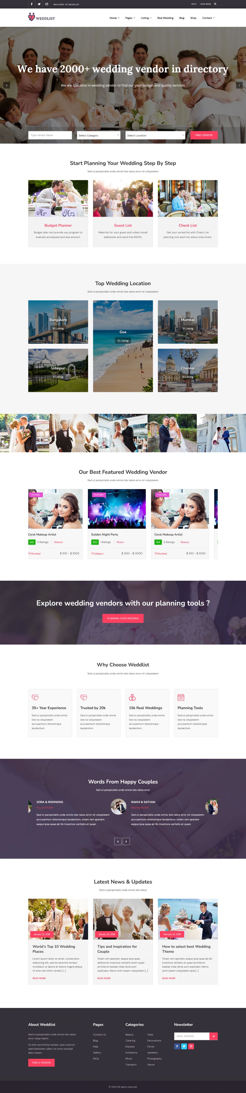 WordPress template ThemeForest Weddlist