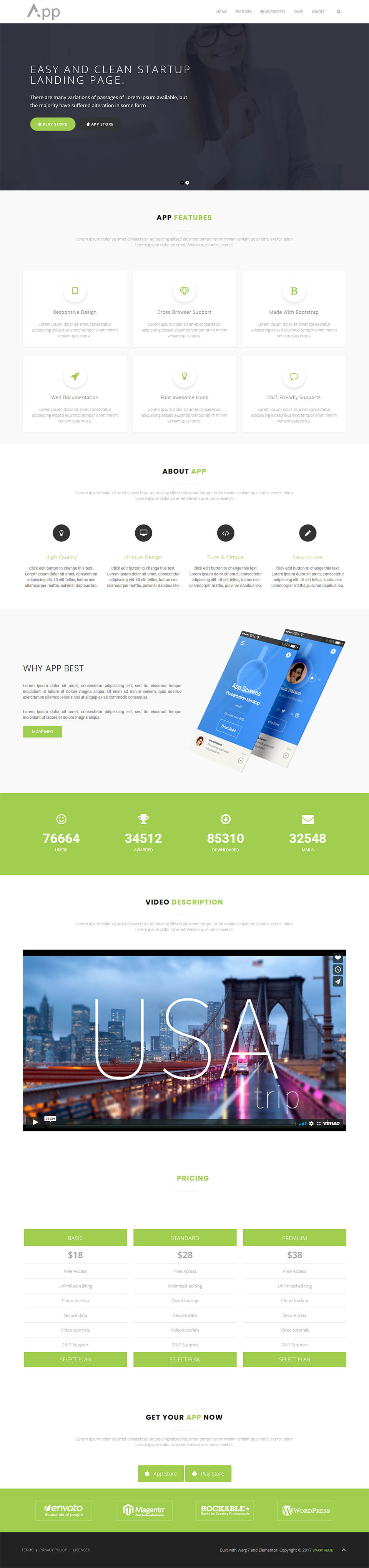 WordPress template WarpTheme APP Pro