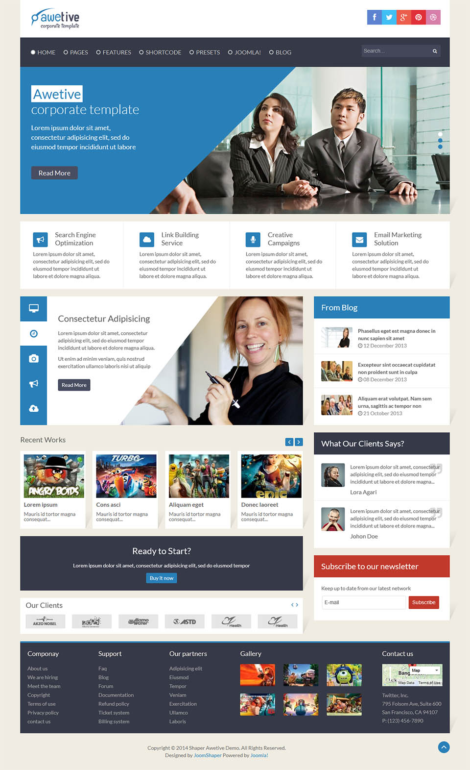 Joomla template JoomShaper Awetive